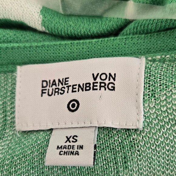 Diane Von Furstenberg XS Green & White Ginko Leaf Wrap Sweater Top Dress - Picture 6 of 8